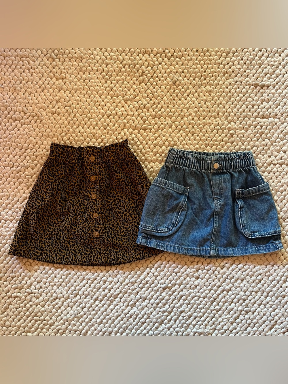 Crewcuts and H&M Leopard Button-Front Mini Skirt + Blue Denim Pocket Skirt lot